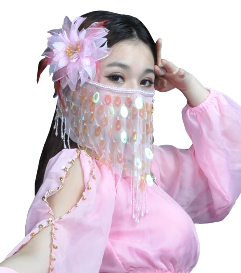 Astage Belly Dance Veil Face Scarf Trible Egyptian Mask Halloween Accessories Pink - Image 4